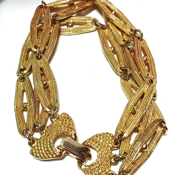 Vintage Gold Multi-strand Oriental Bracelet, Classy Chain Bracelet for Women - Picture 6 of 11